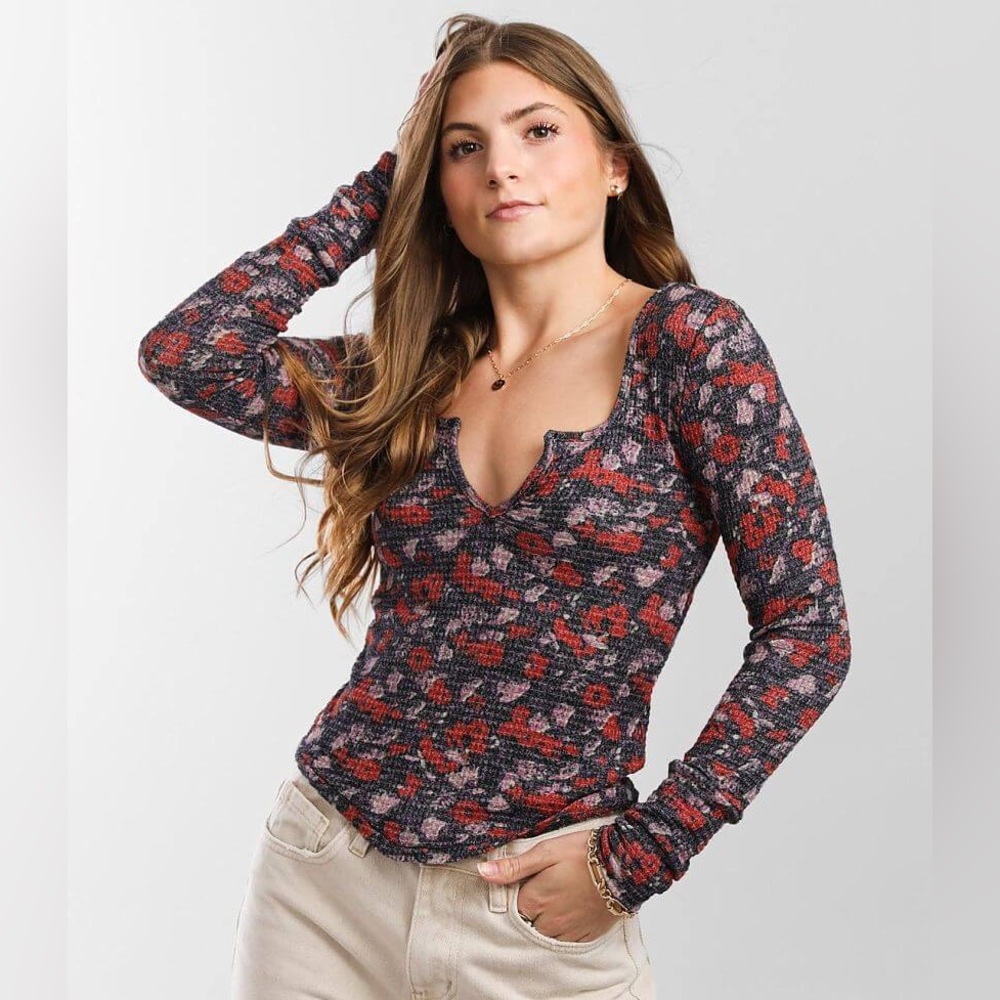 FREE PEOPLE Intimately CIARA WAFFLE KNIT Floral Top
